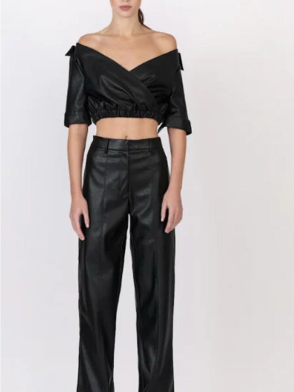 NONchalant Black Faux-Leather Cropped Kate Top streetwear chic